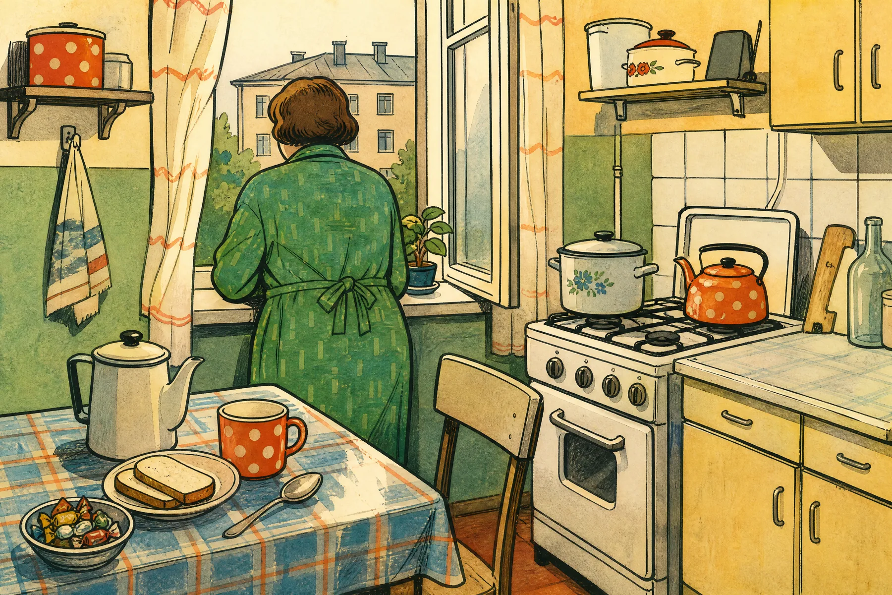 Иллюстрация автора: маленькая советская кухня