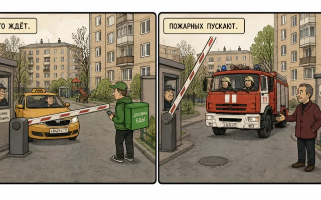 Шлагбаум во дворе. Кого он не пускает